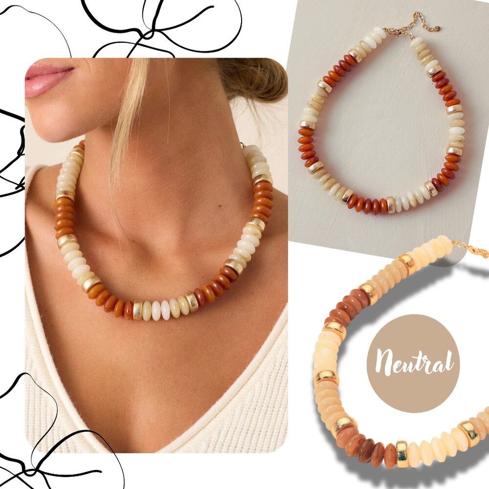 Rainbow Beaded Gold Multi-Color Neutral Boho Classic Statement Necklace NEW - Picture 9 of 10